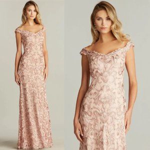 NWT TADASHI SHOJI BTE20118L - Bellows Embroidered Tulle Gown Dress Antique pink